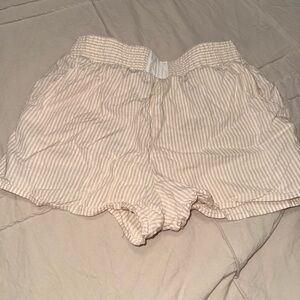 Pink Rose High Waist Striped Cream Shorts